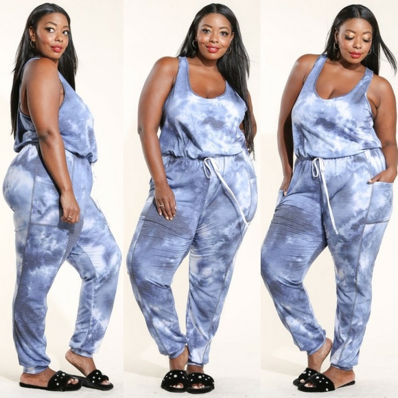 Pants - 1x-3x NEW PLUS BLUE TIE DYE JUMPSUIT